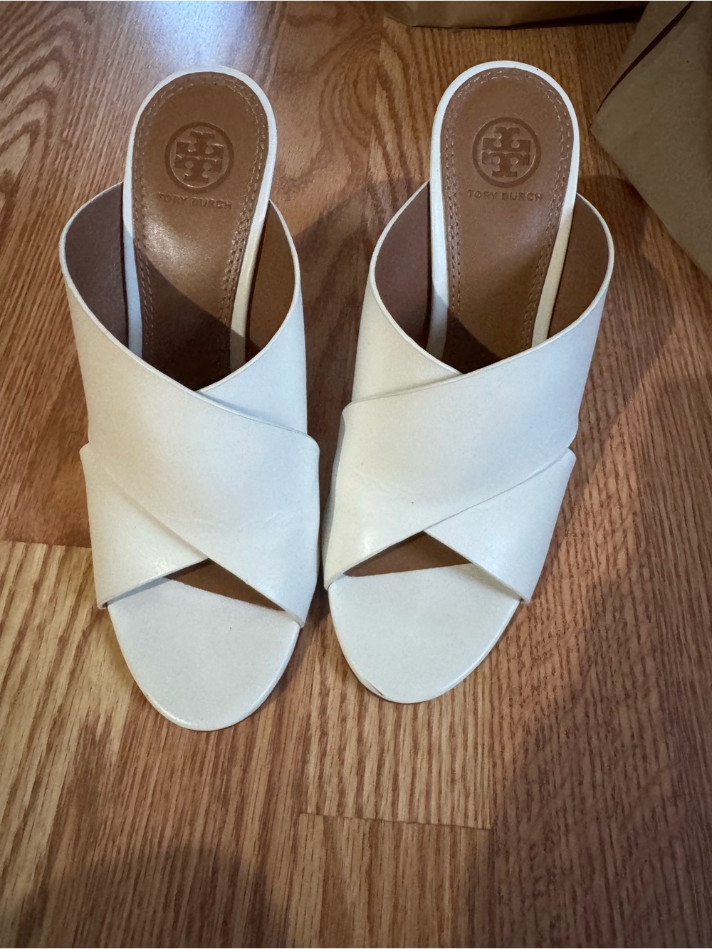 Tory Burch Cream Cross‑Band Slide Mules